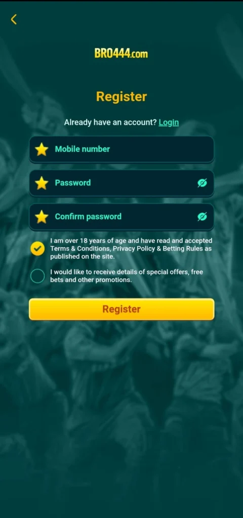 BRO444 Game login and registration screen